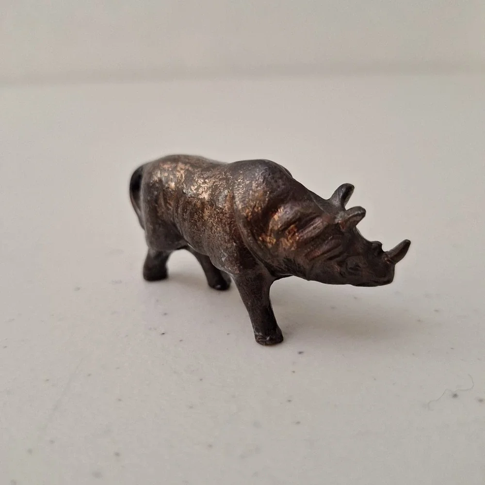 Early Antique Brass Rhinoceros Figure Miniature 2.75